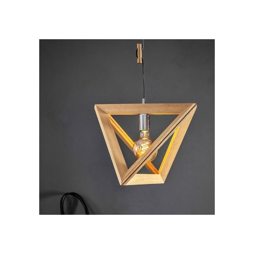 Lustr na lanku TRIGONON 1xE27/60W/230V matný dub – FSC certifikováno