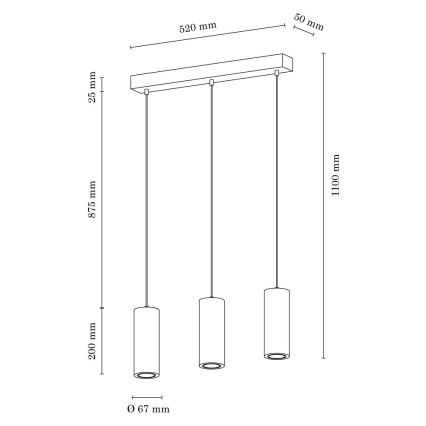 LED Lustr na lanku PIPE 3xGU10/5W/230V matný dub