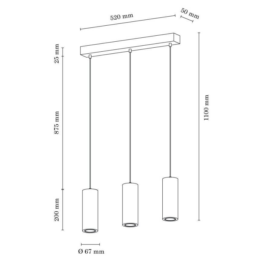 LED Lustr na lanku PIPE 3xGU10/5W/230V matný dub