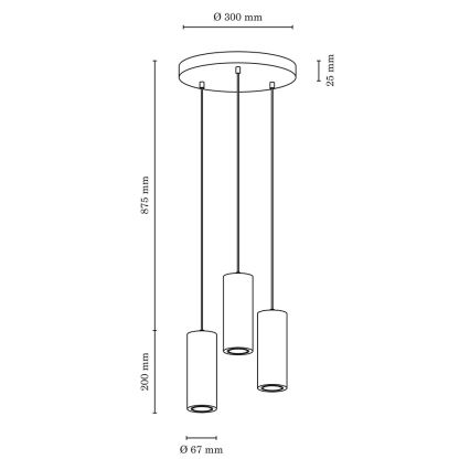 LED Lustr na lanku PIPE 3xGU10/5W/230V matný dub