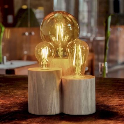Stolní lampa VINCENT 3xE27/15W/230V dub – FSC certifikováno