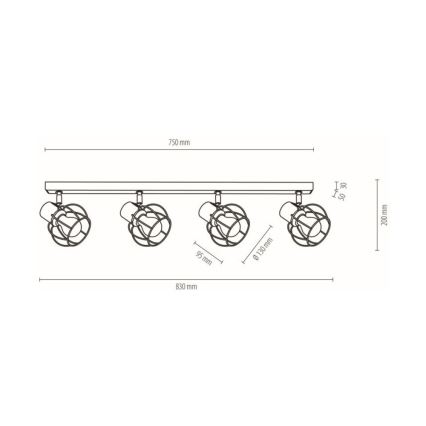 Stropní bodové svítidlo PHIPHI 4xE27/60W/230V dub – FSC certifikováno