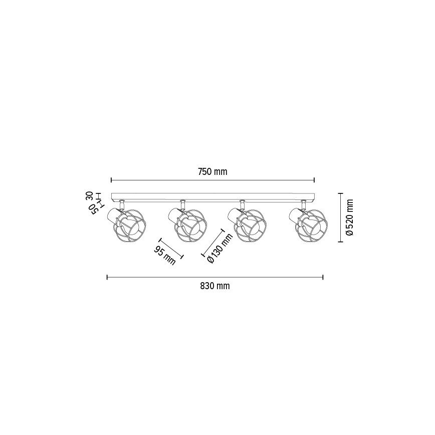 Stropní bodové svítidlo PHIPHI 4xE27/60W/230V dub – FSC certifikováno