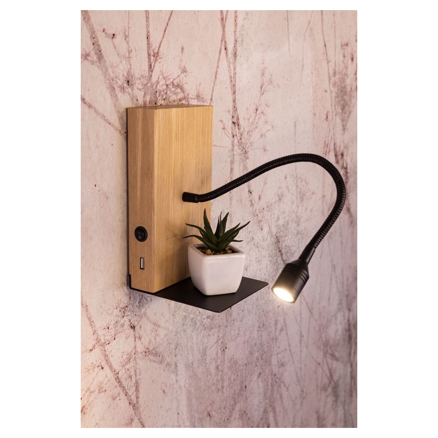 LED Nástěnné svítidlo LECTOR LED/2,5W/230V USB dub – FSC certifikováno