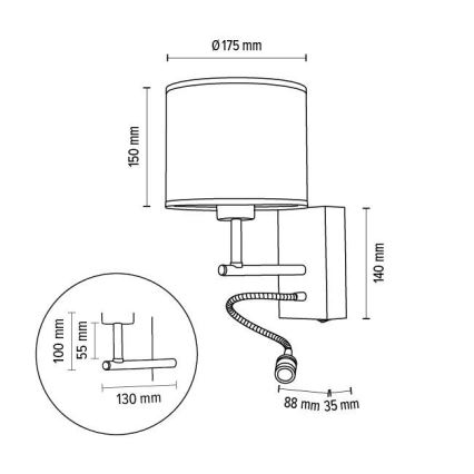 Flexibilní svítidlo BOHO 1xE27/25W + LED/1W/230V dub – FSC certifikováno