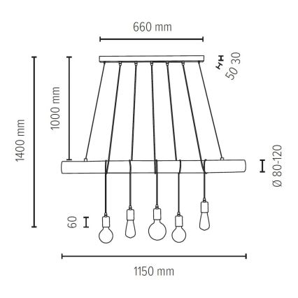 Lustr na lanku TRABO 5xE27/60W/230V