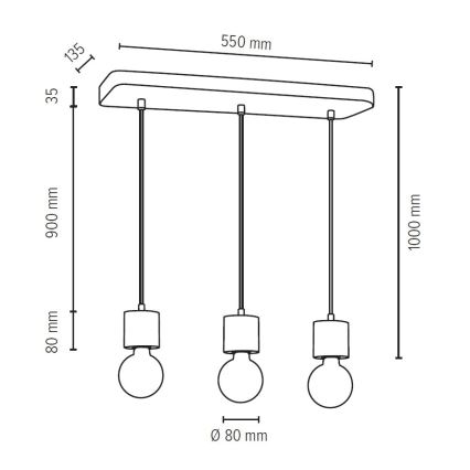 Lustr na lanku STRONG 3xE27/60W/230V beton