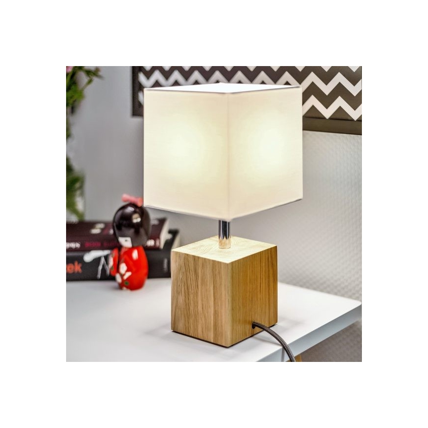 Stolní lampa TRONGO SQUARE 1xE27/25W/230V dub – FSC certifikováno