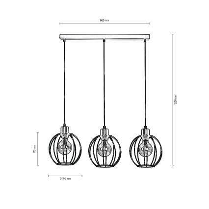 Lustr na lanku BERIS 3xE27/60W/230V dub
