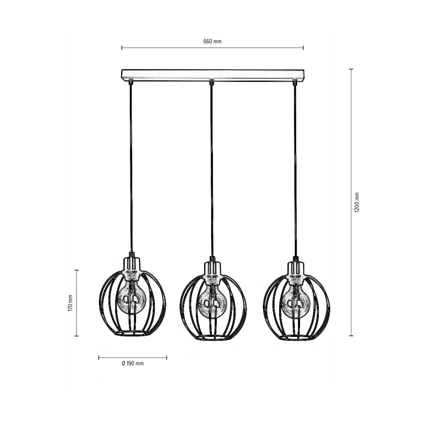 Lustr na lanku BERIS 3xE27/60W/230V dub