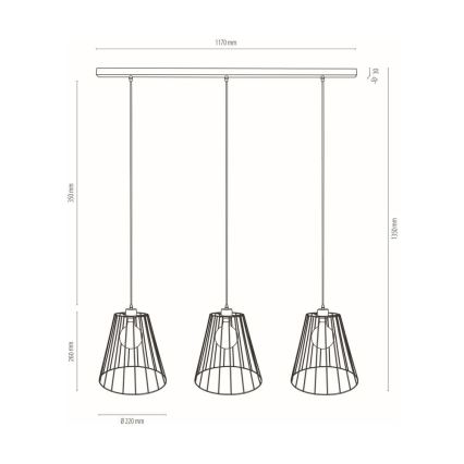 Lustr na lanku ORAZIO 3xE27/60W/230V borovice – FSC certifikováno