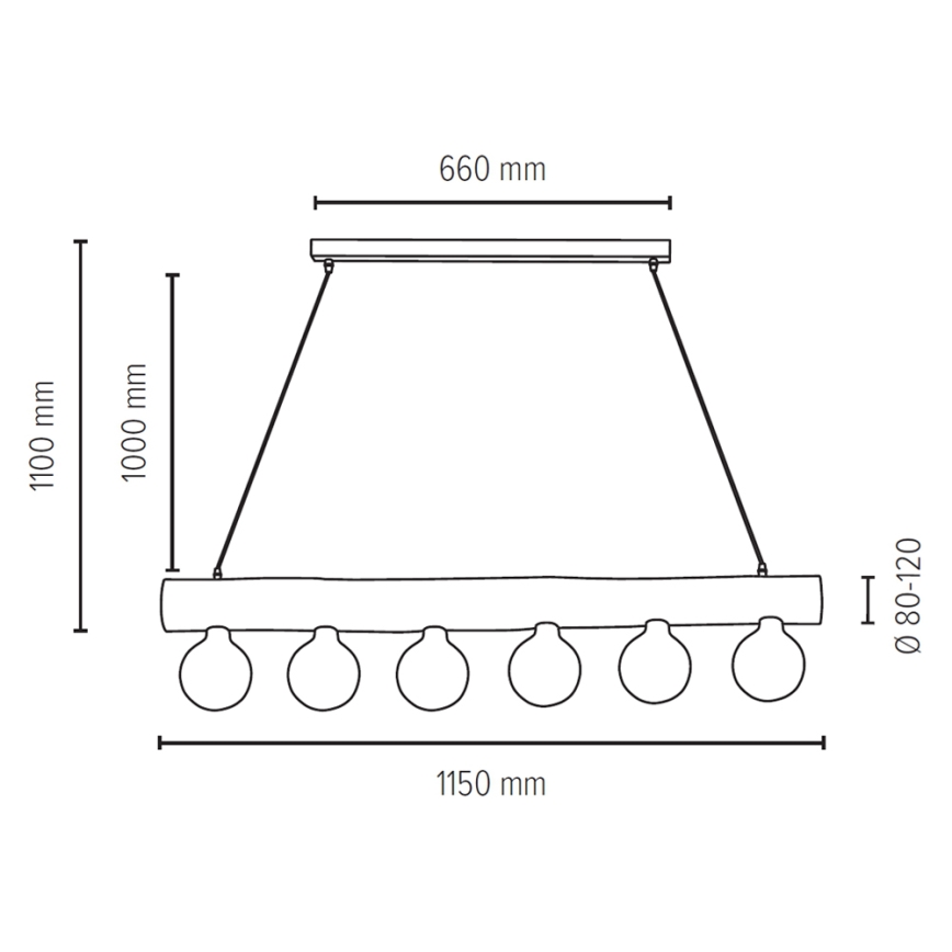Lustr na lanku TRABO 6xE27/25W/230V dub