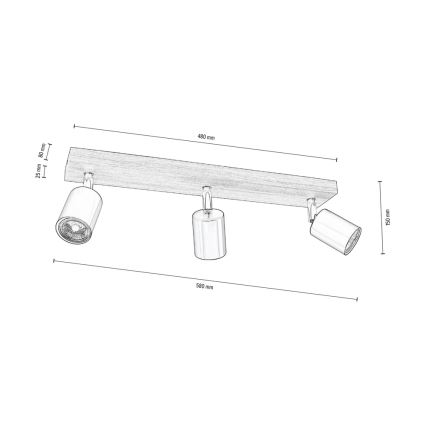 Stropní bodové svítidlo MANARA  3xGU10/5W/230V borovice