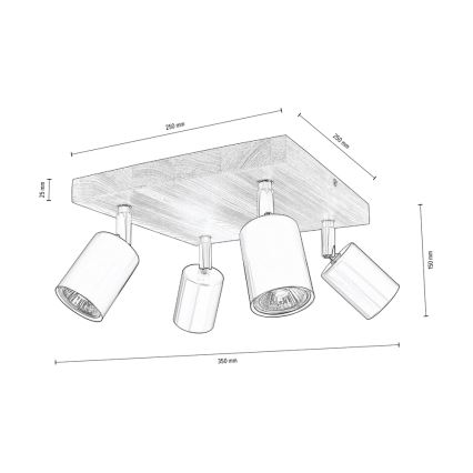 Stropní bodové svítidlo MANARA 4xGU10/5W/230V borovice