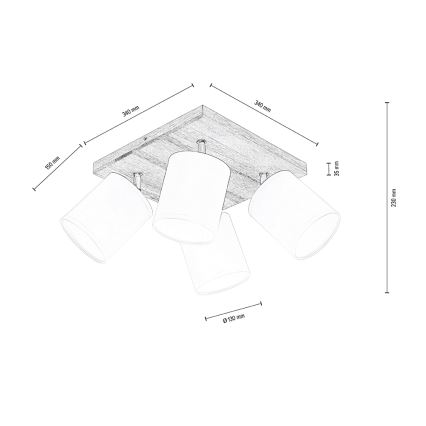 Stropní bodové svítidlo APRILLIA 4xE27/25W/230V dub/bílá