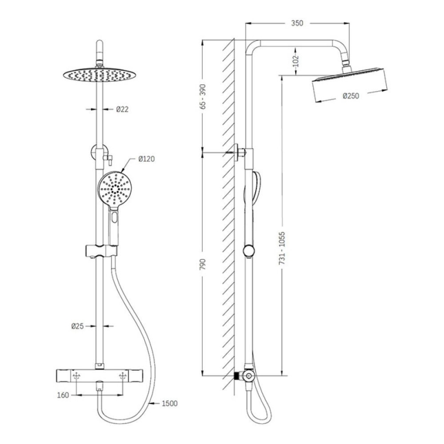 Sprchová sada s termostatickou baterií DRAGOR matná černá