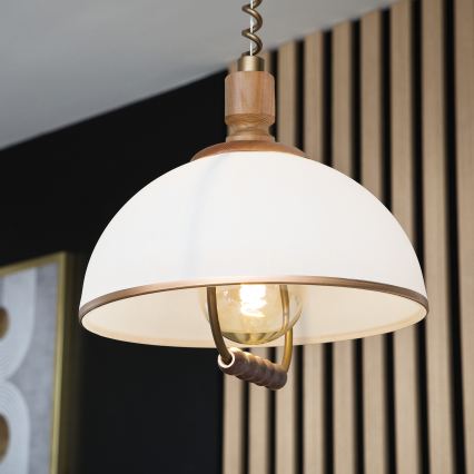 Stahovací lustr RAMONA 1xE27/60W/230V hnědá/bílá/dub