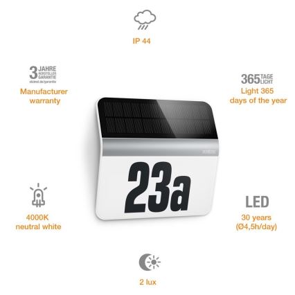 STEINEL 007140 - LED Solární domovní číslo XSolar LH-N LED/0,03W nerez