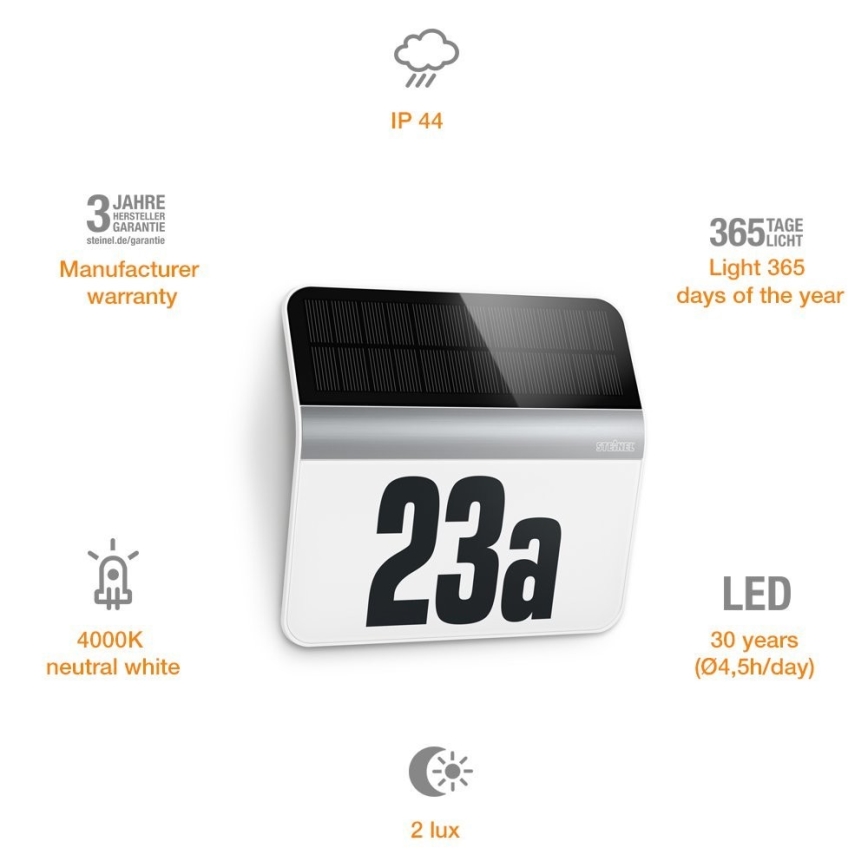 STEINEL 007140 - LED Solární domovní číslo XSolar LH-N LED/0,03W nerez