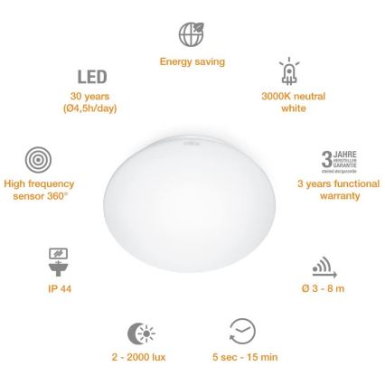 STEINEL 035105 - LED Koupelnové svítidlo se senzorem RS 16 LED G LED/9,5W/230V IP44