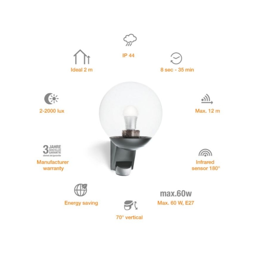 Steinel 035723 - Venkovní nástěnné svítidlo se senzorem L585S 1xE27/60W/230V IP44