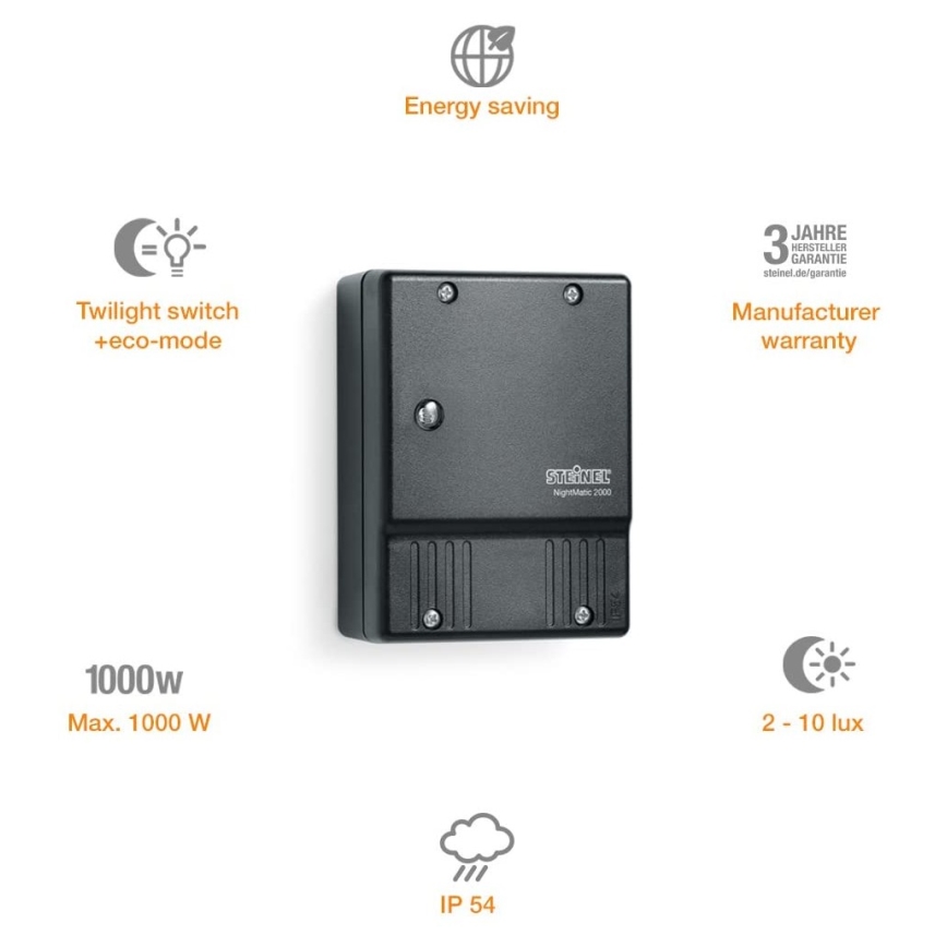 STEINEL 550318 - Soumrakový spínač NightMatic 2000 černá IP54
