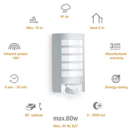 Steinel 657918 - Venkovní svítidlo se senzorem L12S 1xE27/60W/230V IP44