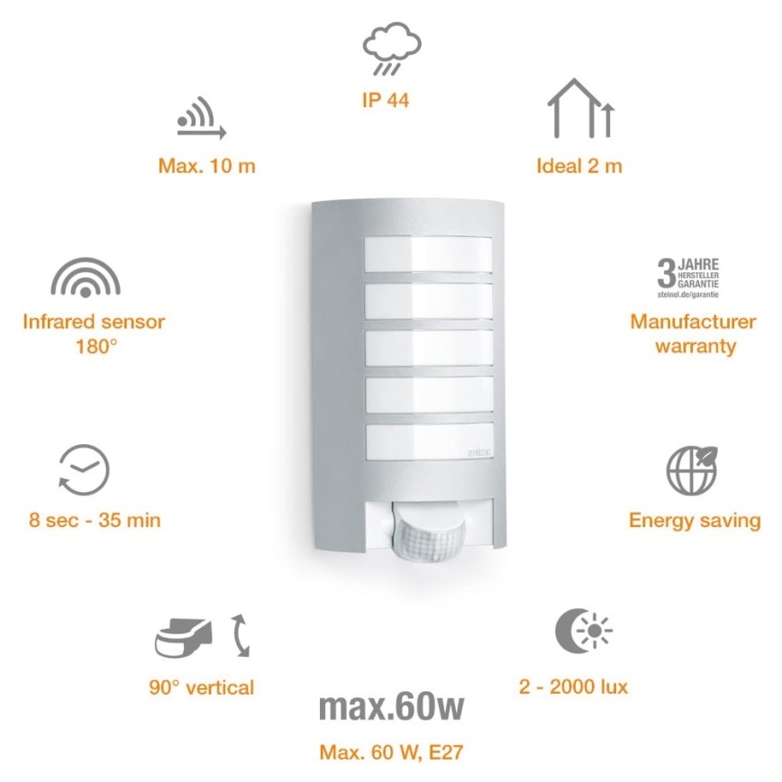Steinel 657918 - Venkovní svítidlo se senzorem L12S 1xE27/60W/230V IP44
