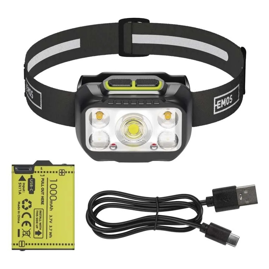 Stmívatelná nabíjecí čelovka LED/3xAAA/1000 mAh 3,7V