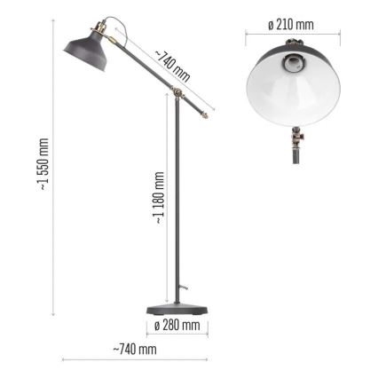 Stojací lampa ARTHUR 1xE27/25W/230V šedá