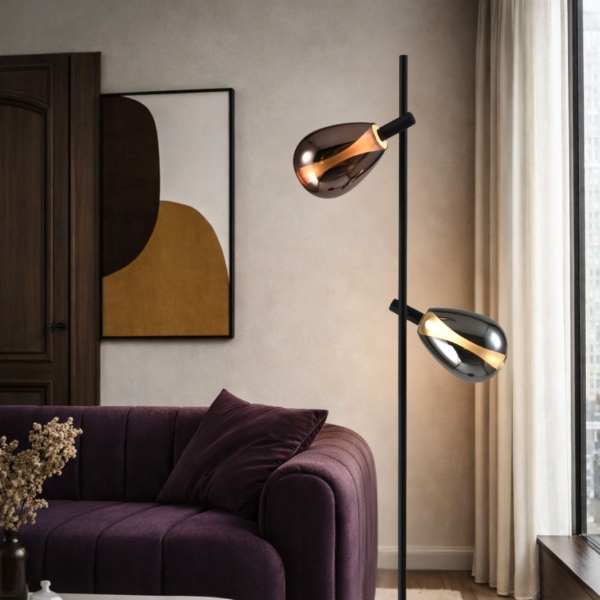 Stojací lampa DENSO 2xG9/5W/230V černý chrom/měděná