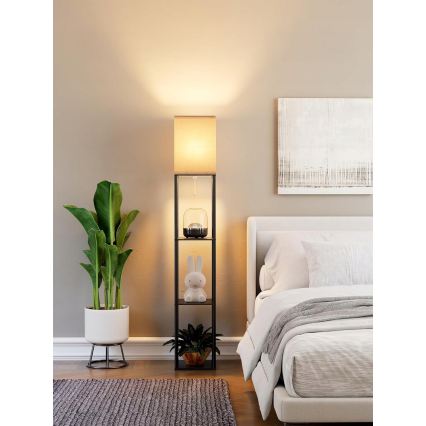 Stojací lampa s poličkami 1xE27/40W/230V 160 cm černá/bílá
