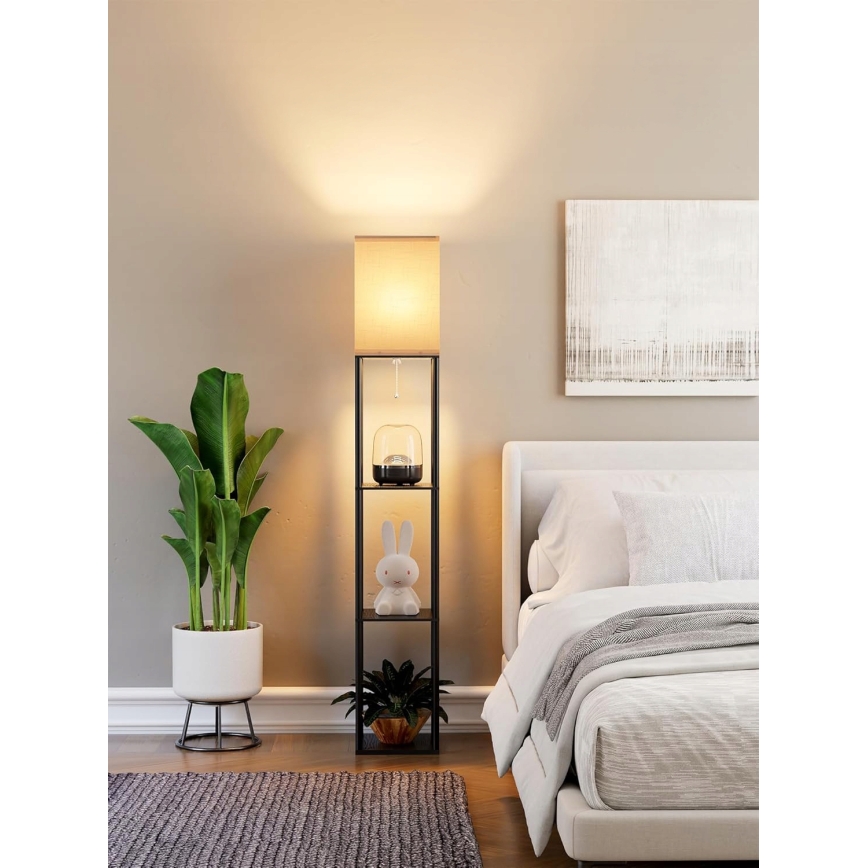 Stojací lampa s poličkami 1xE27/40W/230V 160 cm černá/bílá