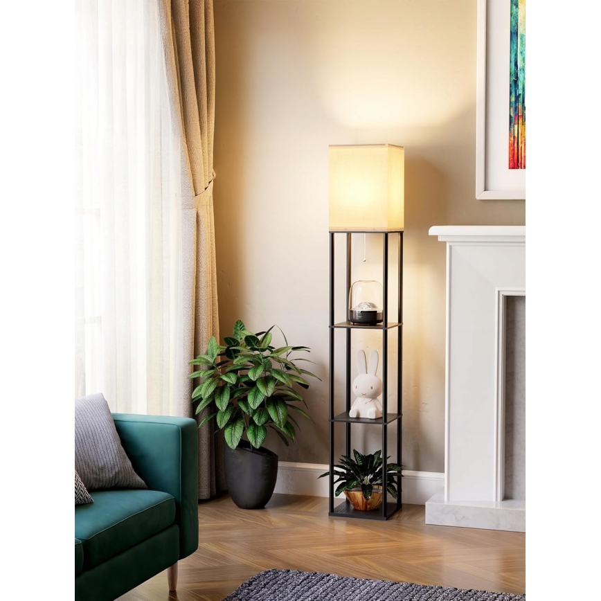 Stojací lampa s poličkami 1xE27/40W/230V 160 cm černá/bílá