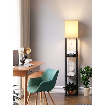 Stojací lampa s poličkami 1xE27/40W/230V 160 cm černá/bílá