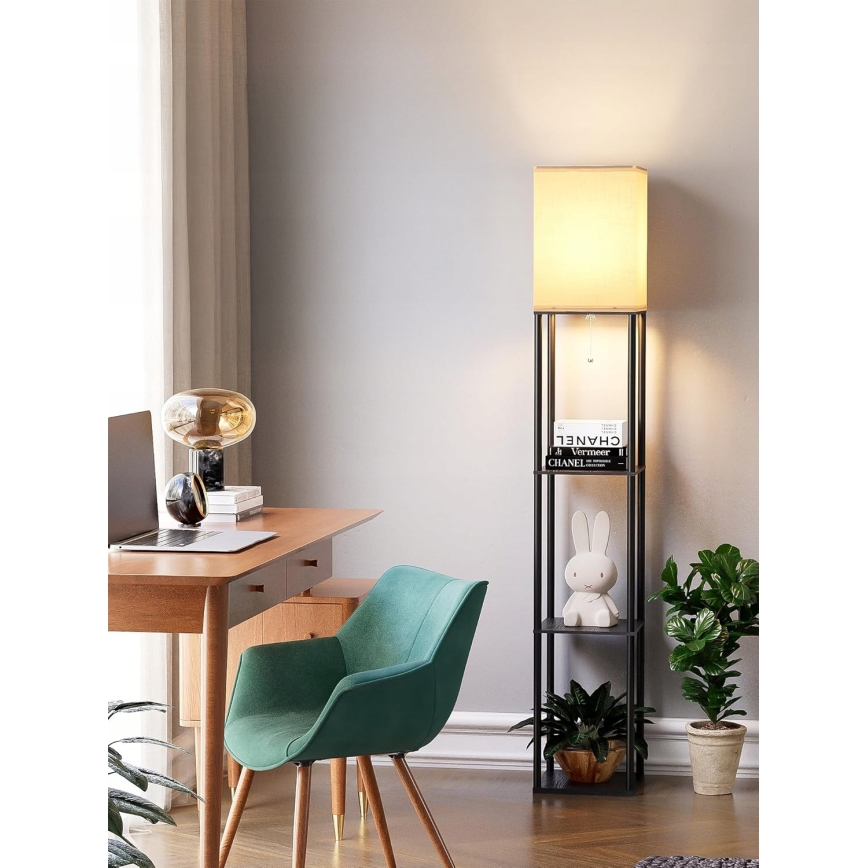 Stojací lampa s poličkami 1xE27/40W/230V 160 cm černá/bílá