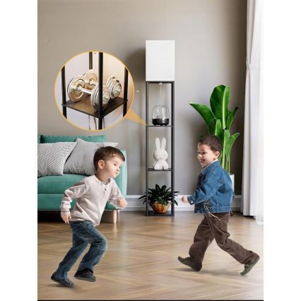 Stojací lampa s poličkami 1xE27/40W/230V 160 cm černá/bílá