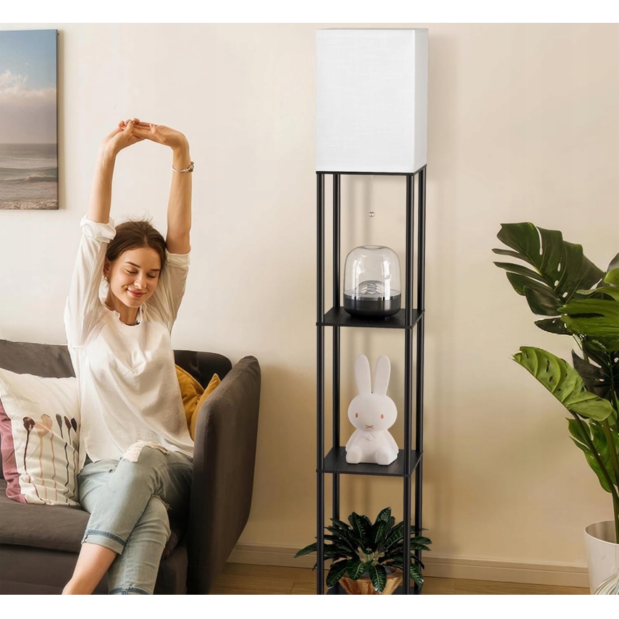 Stojací lampa s poličkami 1xE27/40W/230V 160 cm černá/bílá