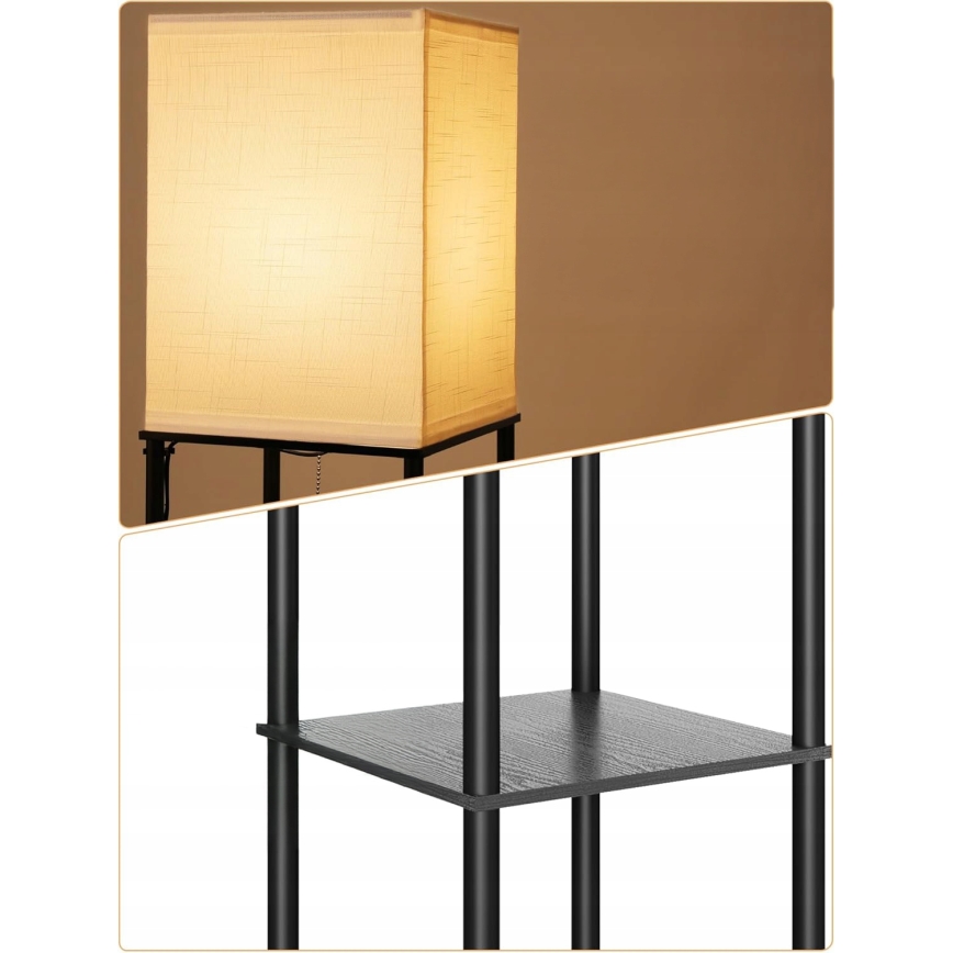 Stojací lampa s poličkami 1xE27/40W/230V 160 cm černá/bílá