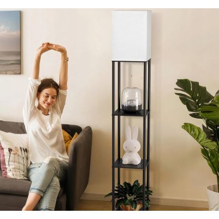 Stojací lampa s poličkami 1xE27/40W/230V černá/bílá