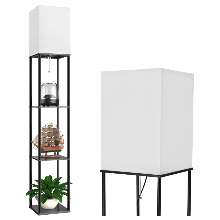 Stojací lampa s poličkami 1xE27/40W/230V černá/bílá