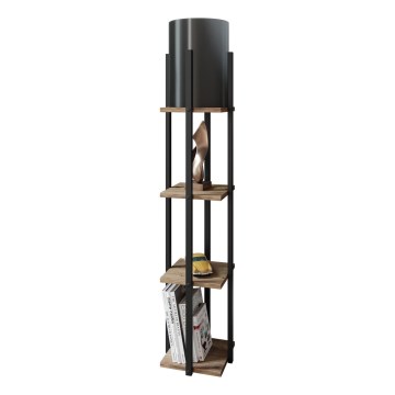 Stojací lampa s poličkami NORA 1xE27/40W/230V černá/hnědá