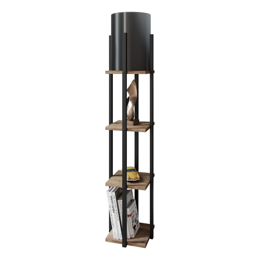 Stojací lampa s poličkami NORA 1xE27/40W/230V černá/hnědá