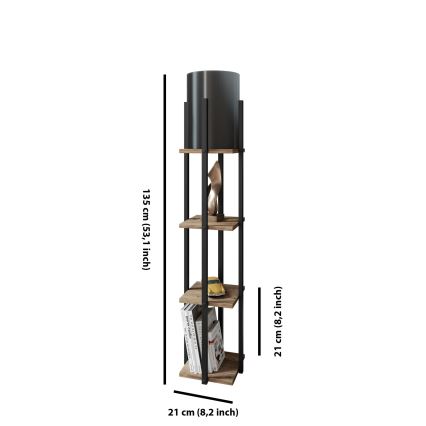 Stojací lampa s poličkami NORA 1xE27/40W/230V černá/hnědá