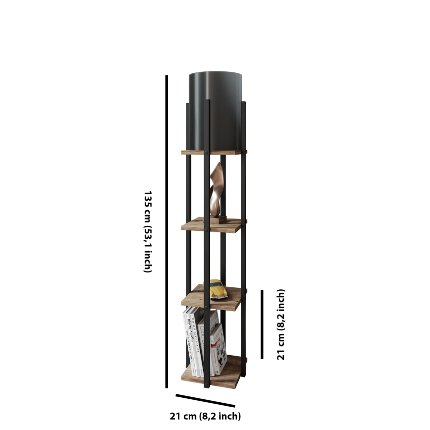 Stojací lampa s poličkami NORA 1xE27/40W/230V černá/hnědá