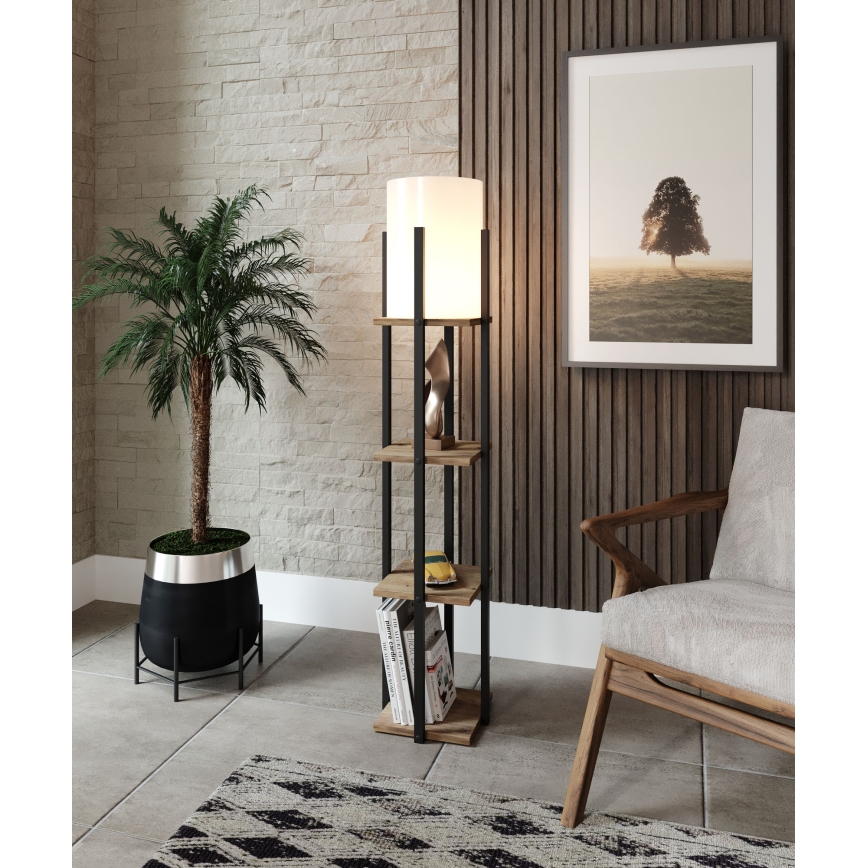 Stojací lampa s poličkami NORA 1xE27/40W/230V černá/hnědá