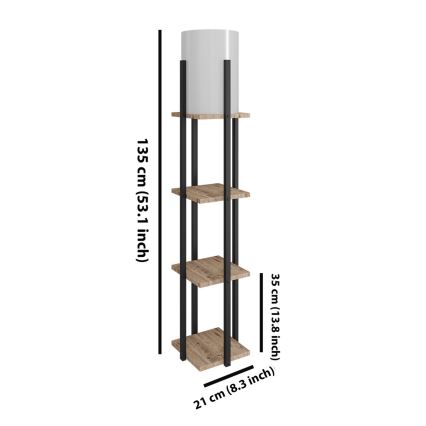 Stojací lampa s poličkami NORA 1xE27/40W/230V černá/hnědá