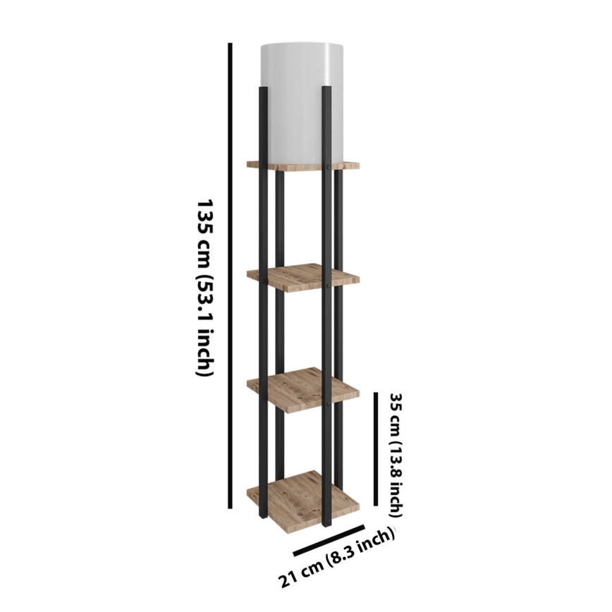 Stojací lampa s poličkami NORA 1xE27/40W/230V černá/hnědá
