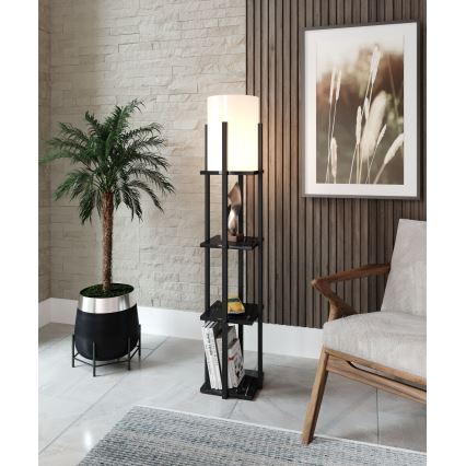 Stojací lampa s poličkami NORA 1xE27/40W/230V černá