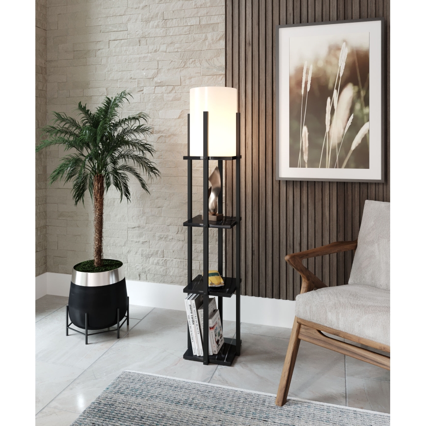 Stojací lampa s poličkami NORA 1xE27/40W/230V černá